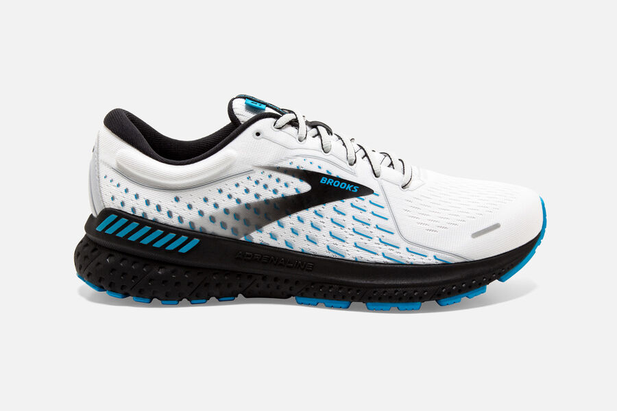 Brooks Running Shoes - Adrenaline GTS 21 Road Mens - White/Black/Blue - IHT-095674